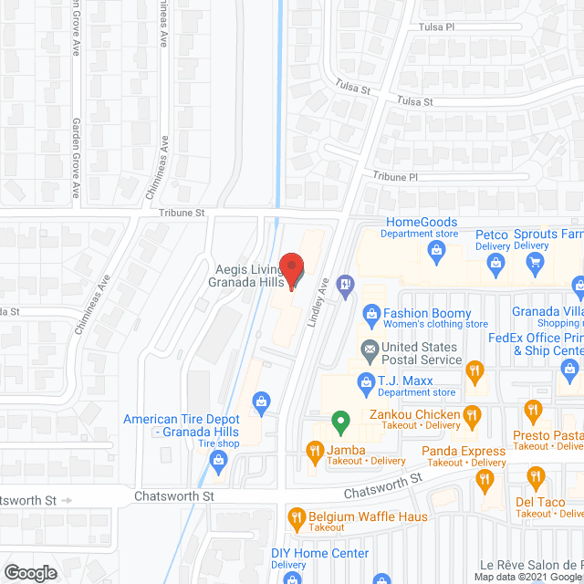 Map of the neighborhood around Aegis of Granada Hills