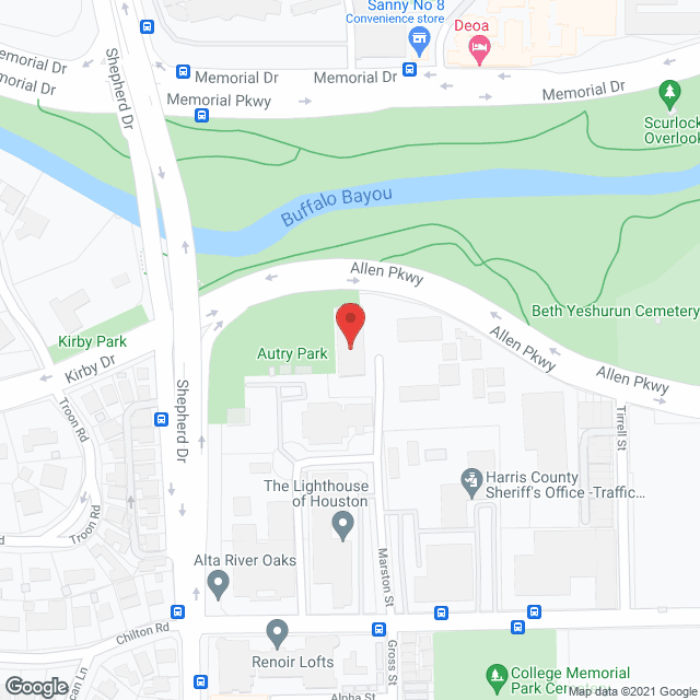 Map of the neighborhood around Cullen Residence Hall (The Center Houston)