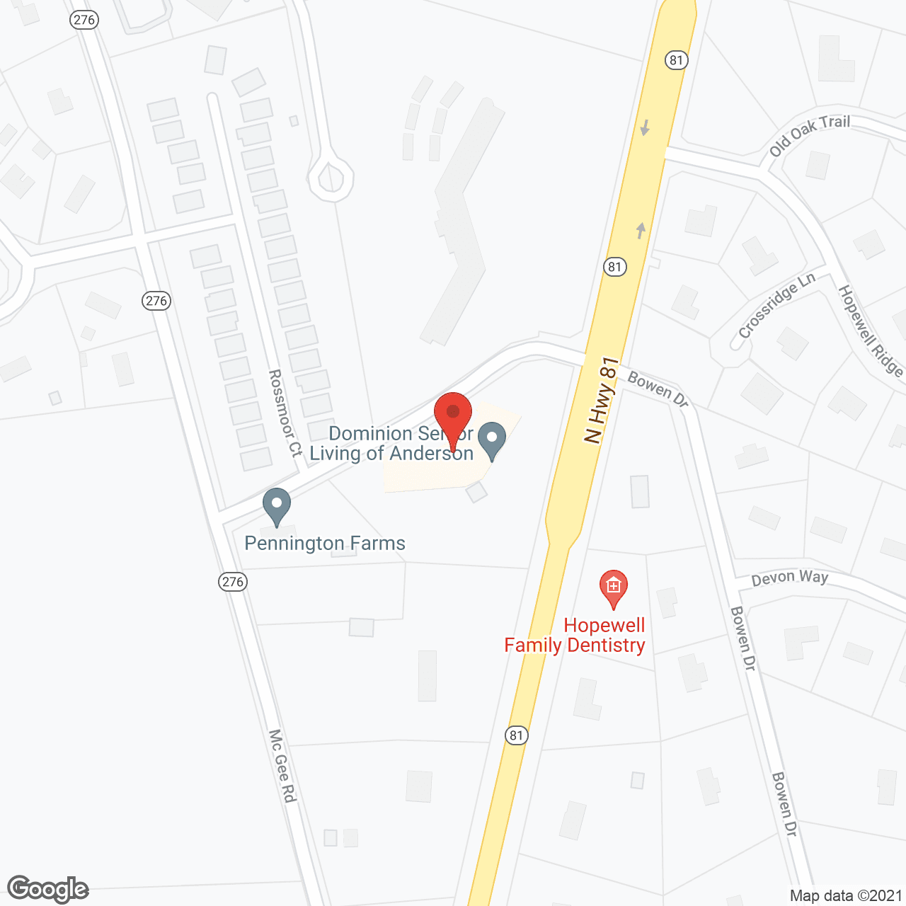 Map of the neighborhood around Dominion of Anderson