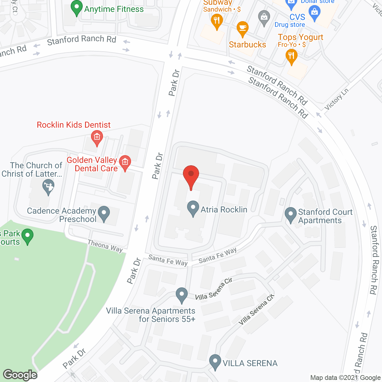 Map of the neighborhood around Atria Rocklin