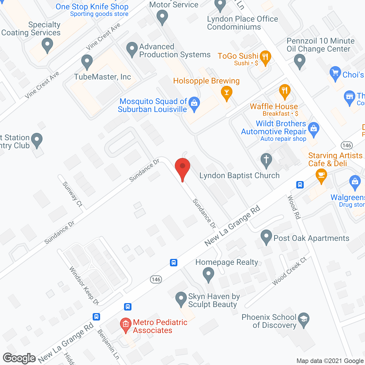 Map of the neighborhood around Everlan of Louisville