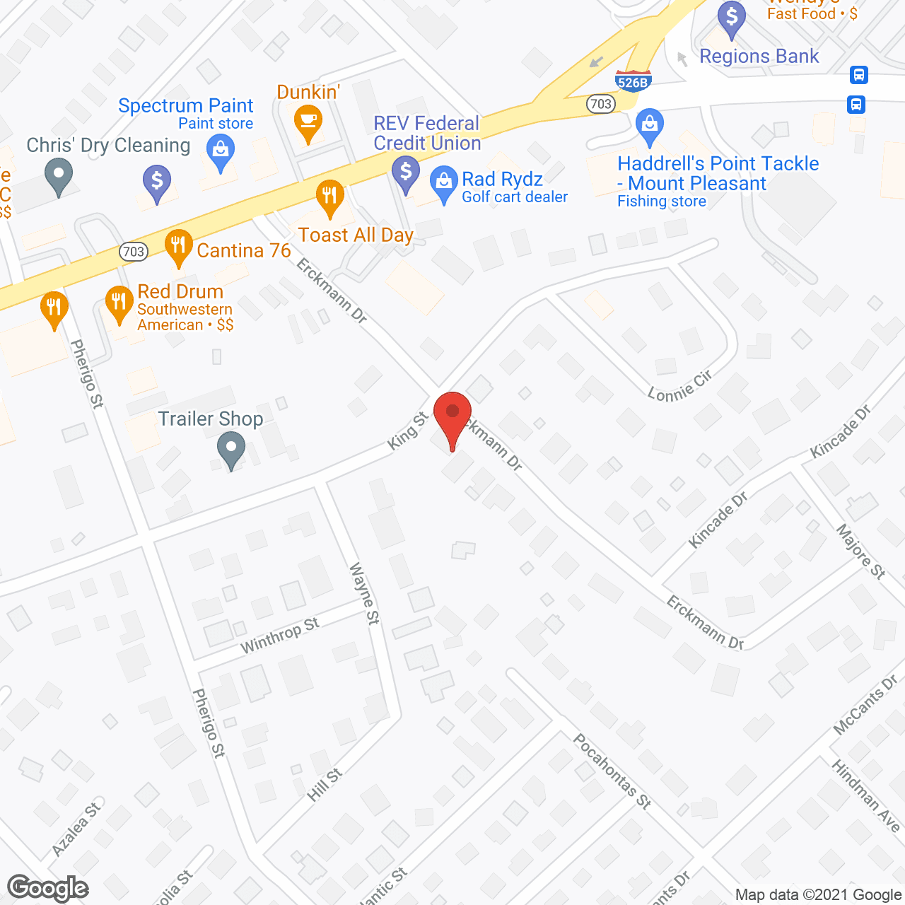 Map of the neighborhood around Merrill Gardens at Carolina Park