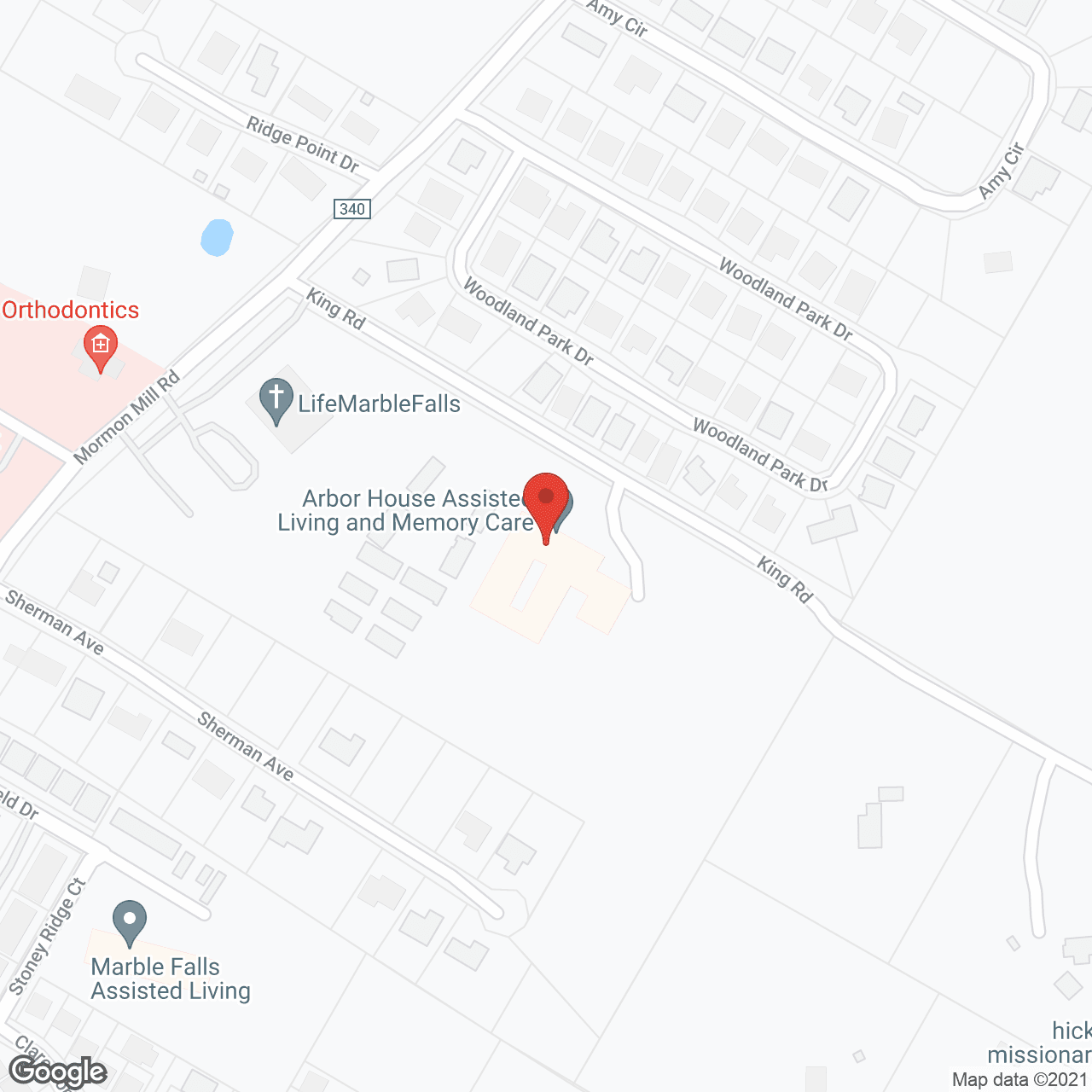 Map of the neighborhood around Arbor House of Marble Falls