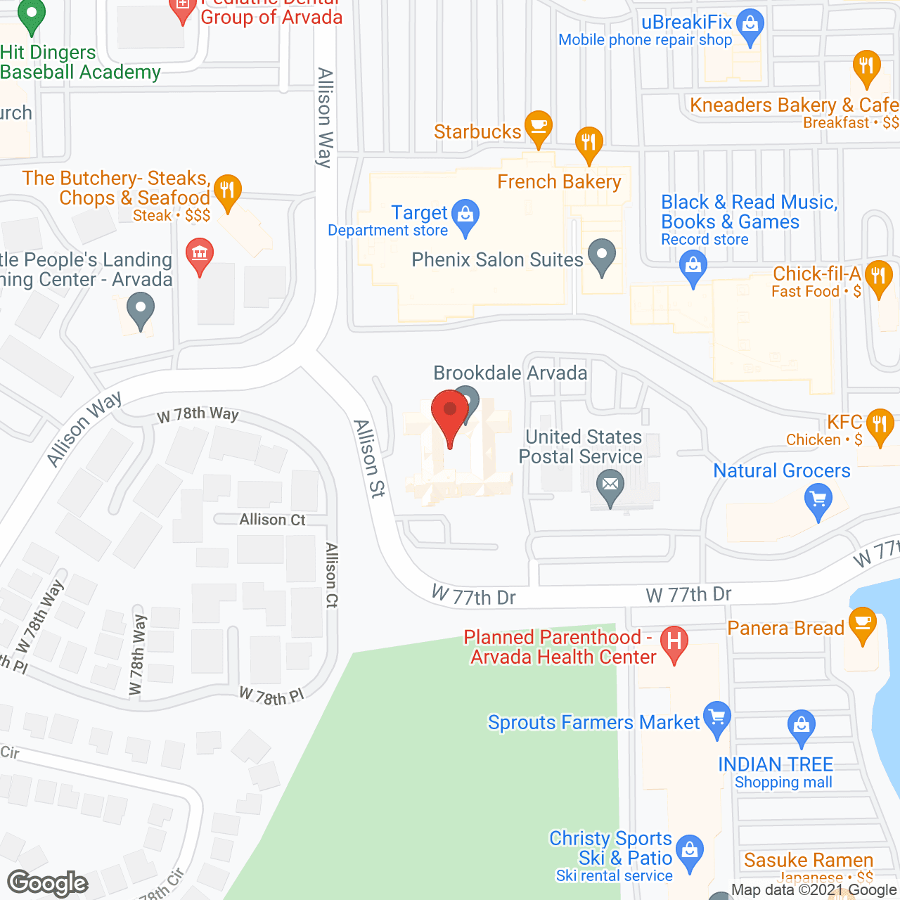 Map of the neighborhood around Brookdale Arvada