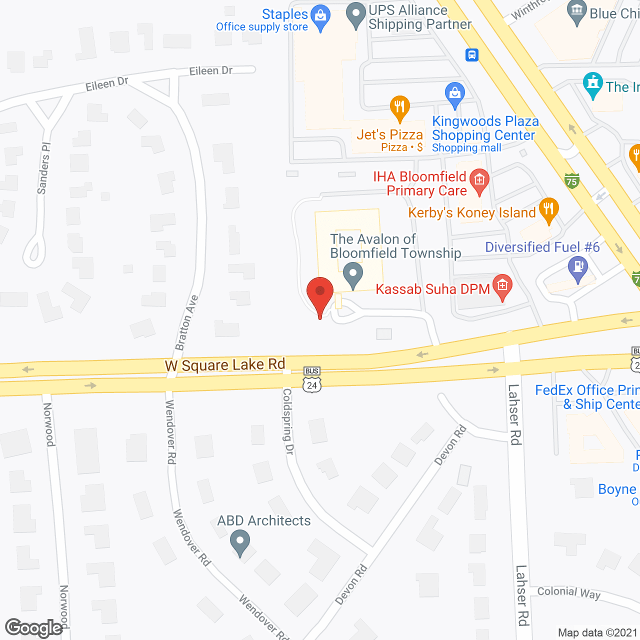 Map of the neighborhood around The Avalon of Bloomfield Township