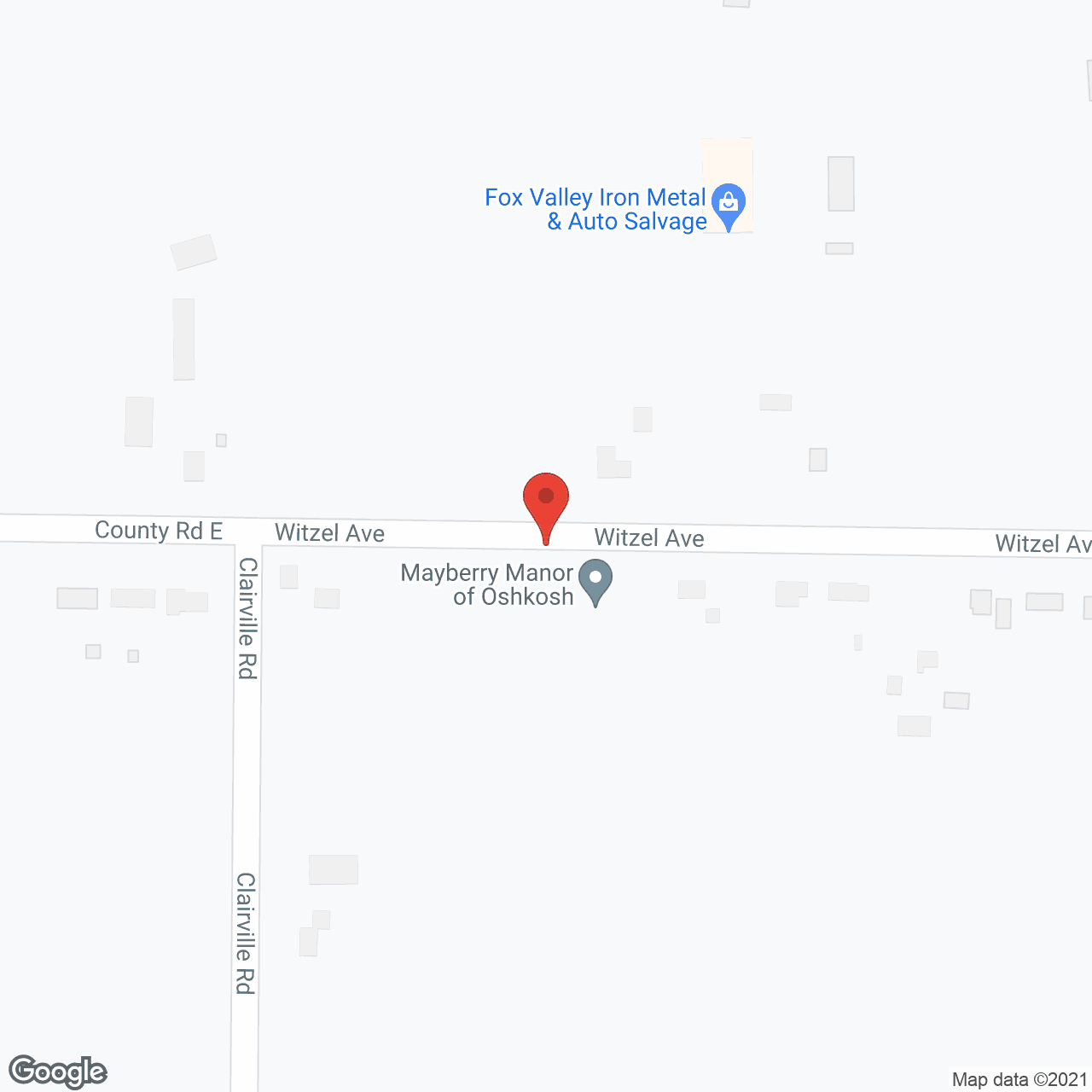 Map of the neighborhood around Mayberry Manor of Oshkosh