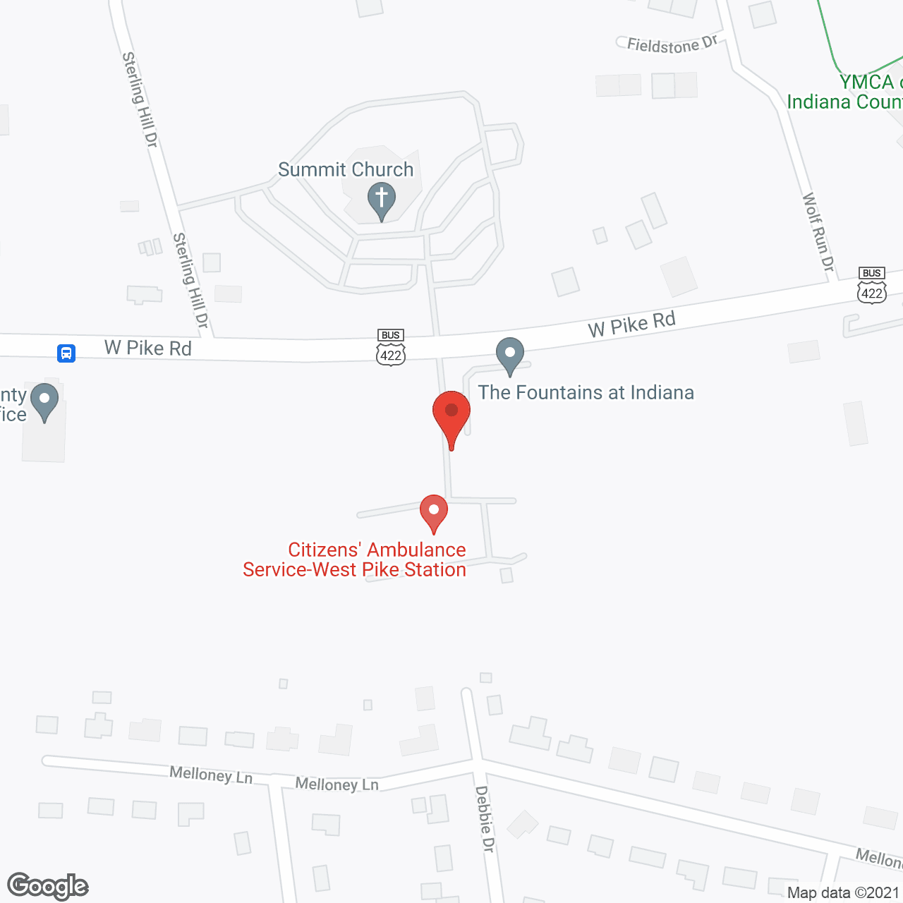 Map of the neighborhood around The Fountains at Indiana