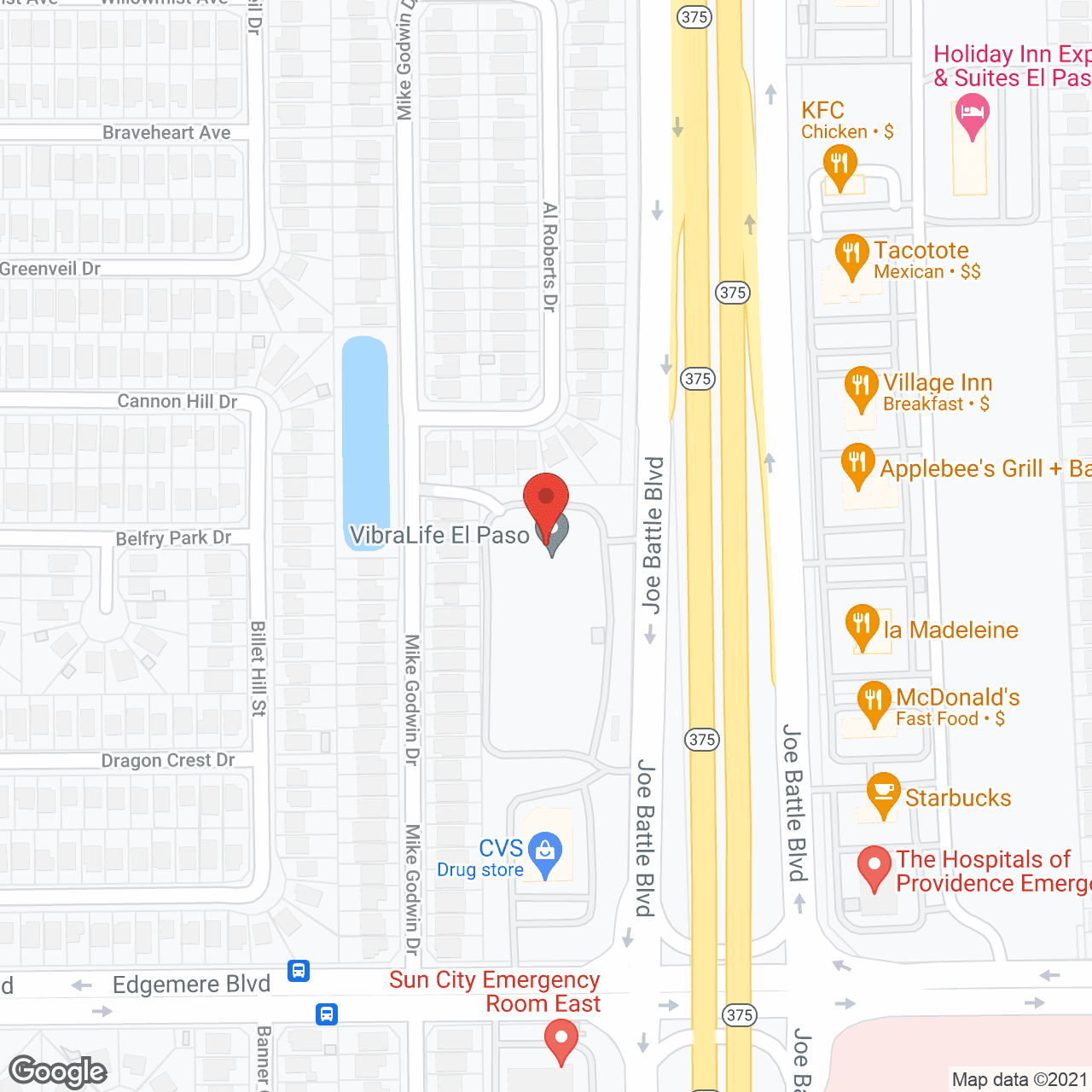 Map of the neighborhood around Vibralife El Paso Senior Living