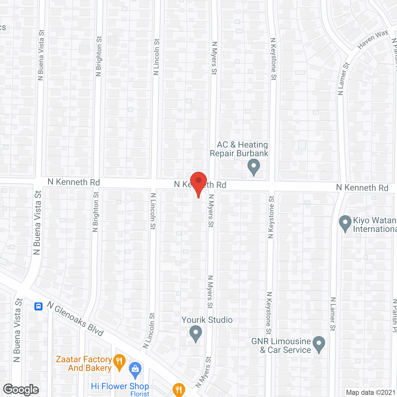 Map of the neighborhood around Burbank Hills Comfort Living