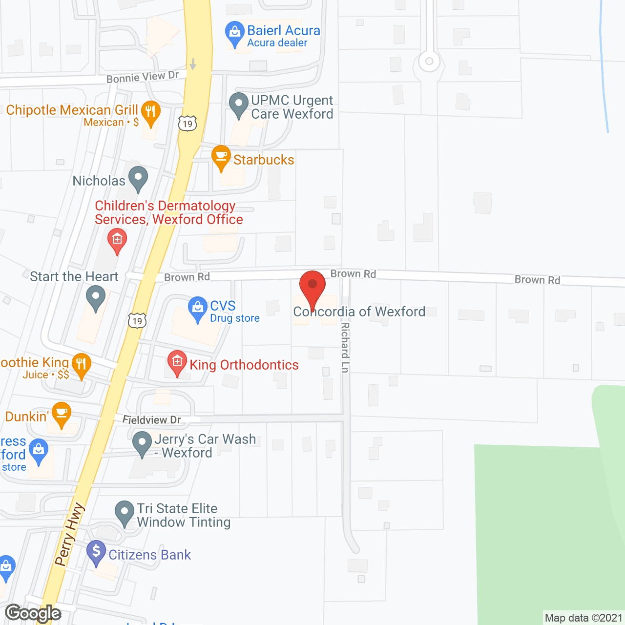 Map of the neighborhood around Concordia of Wexford