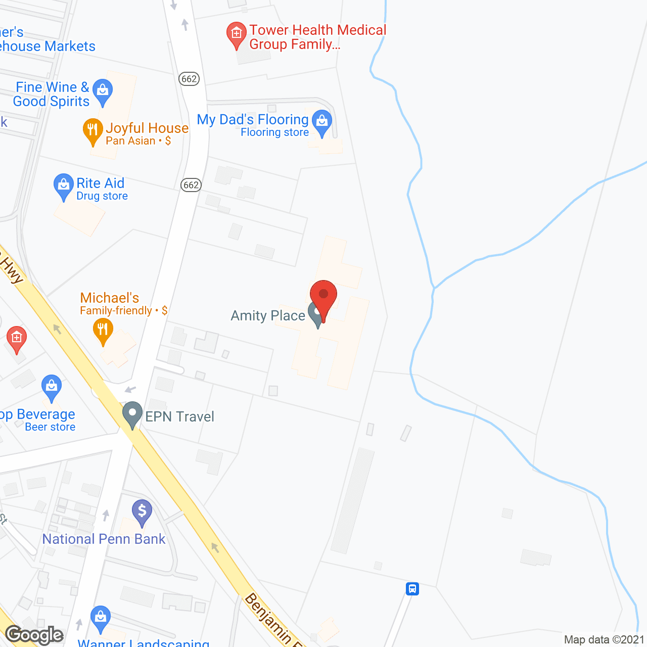 Map of the neighborhood around Amity Place