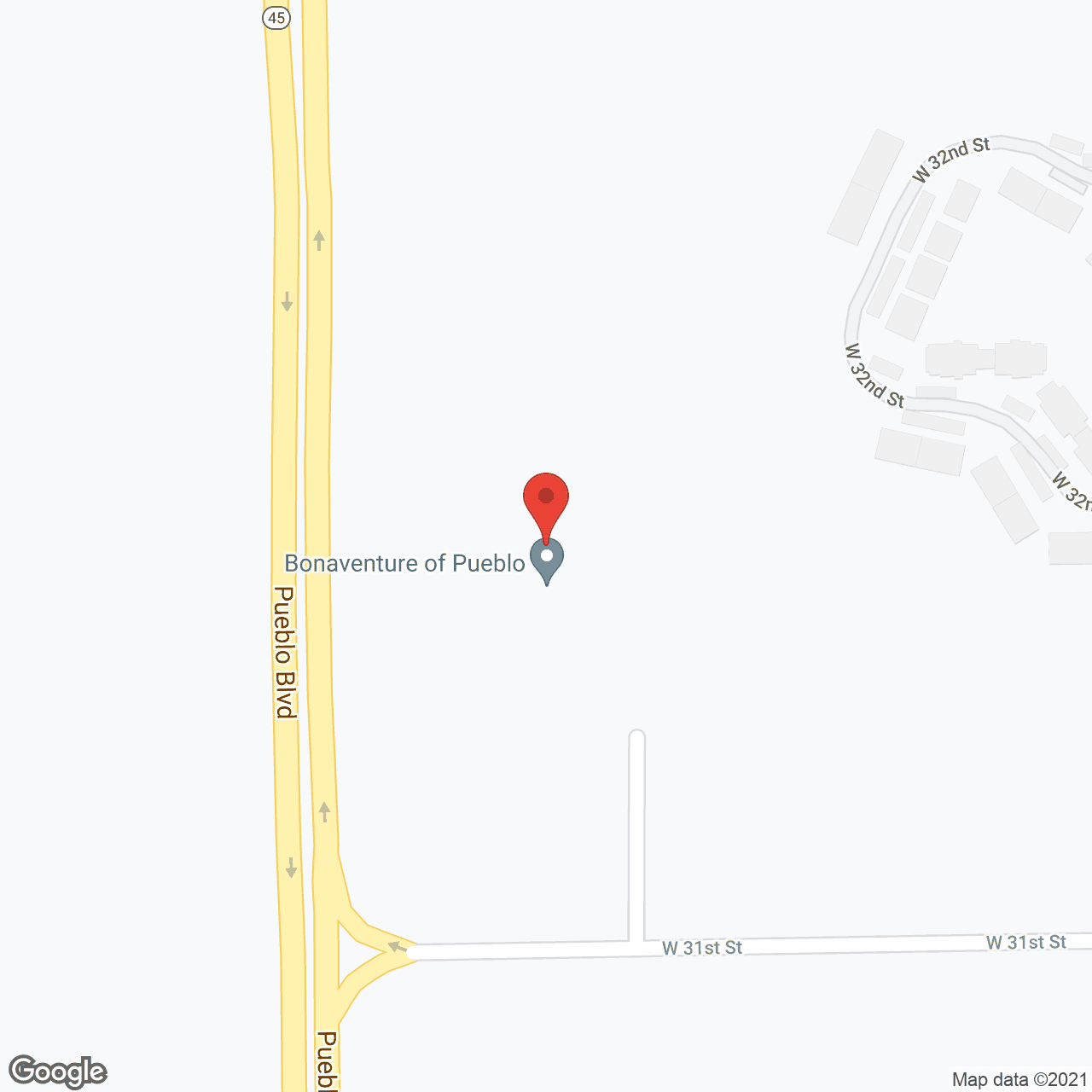 Map of the neighborhood around Bonaventure of Pueblo