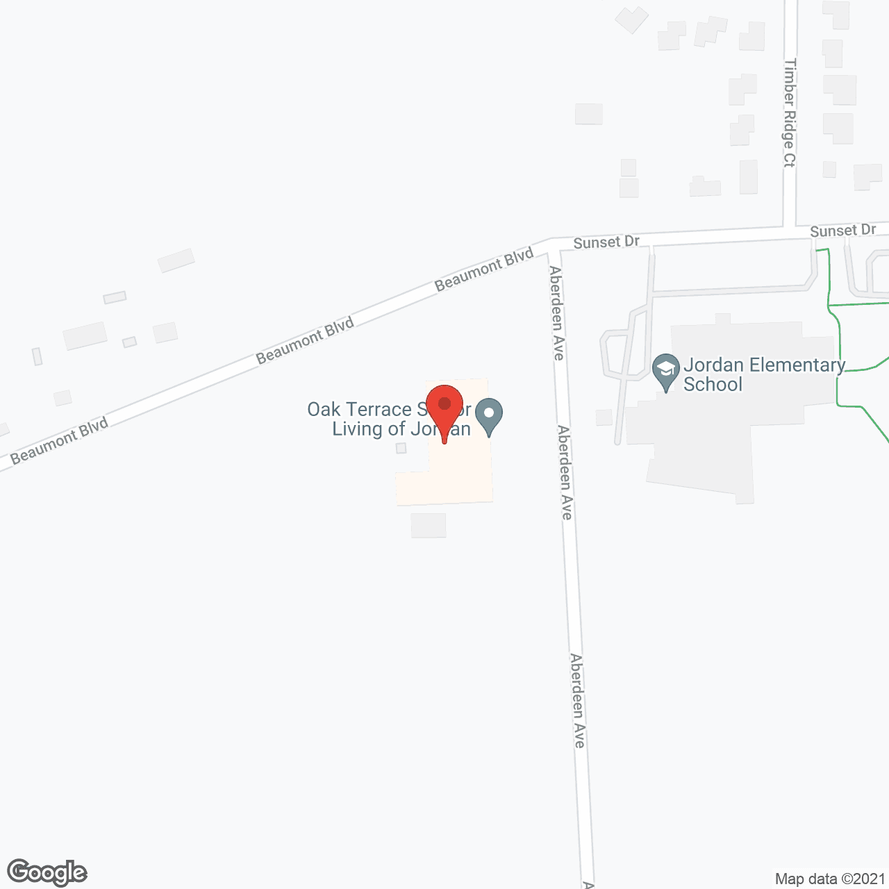 Map of the neighborhood around Oak Terrace Senior Living Jordan