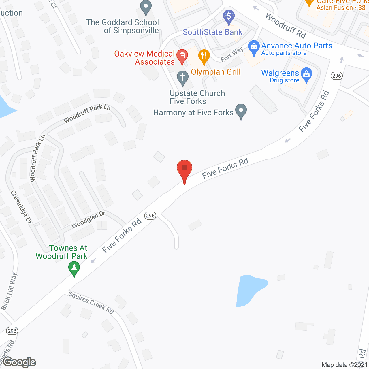 Map of the neighborhood around Harmony at Five Forks