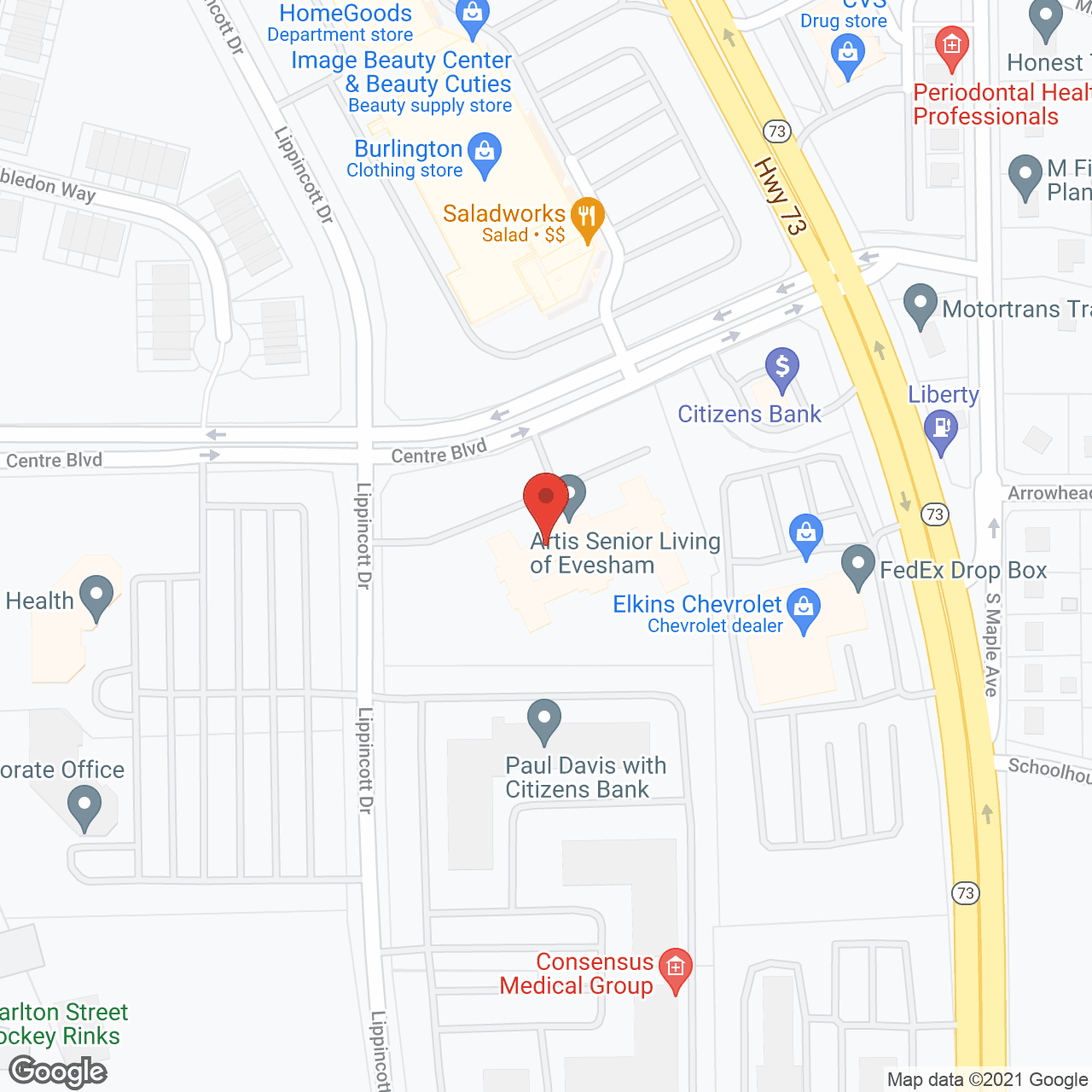 Map of the neighborhood around Artis Senior Living of Evesham
