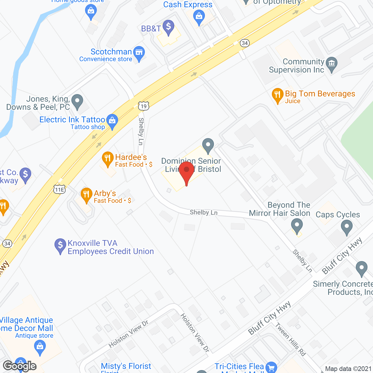 Map of the neighborhood around Dominion Senior Living Bristol