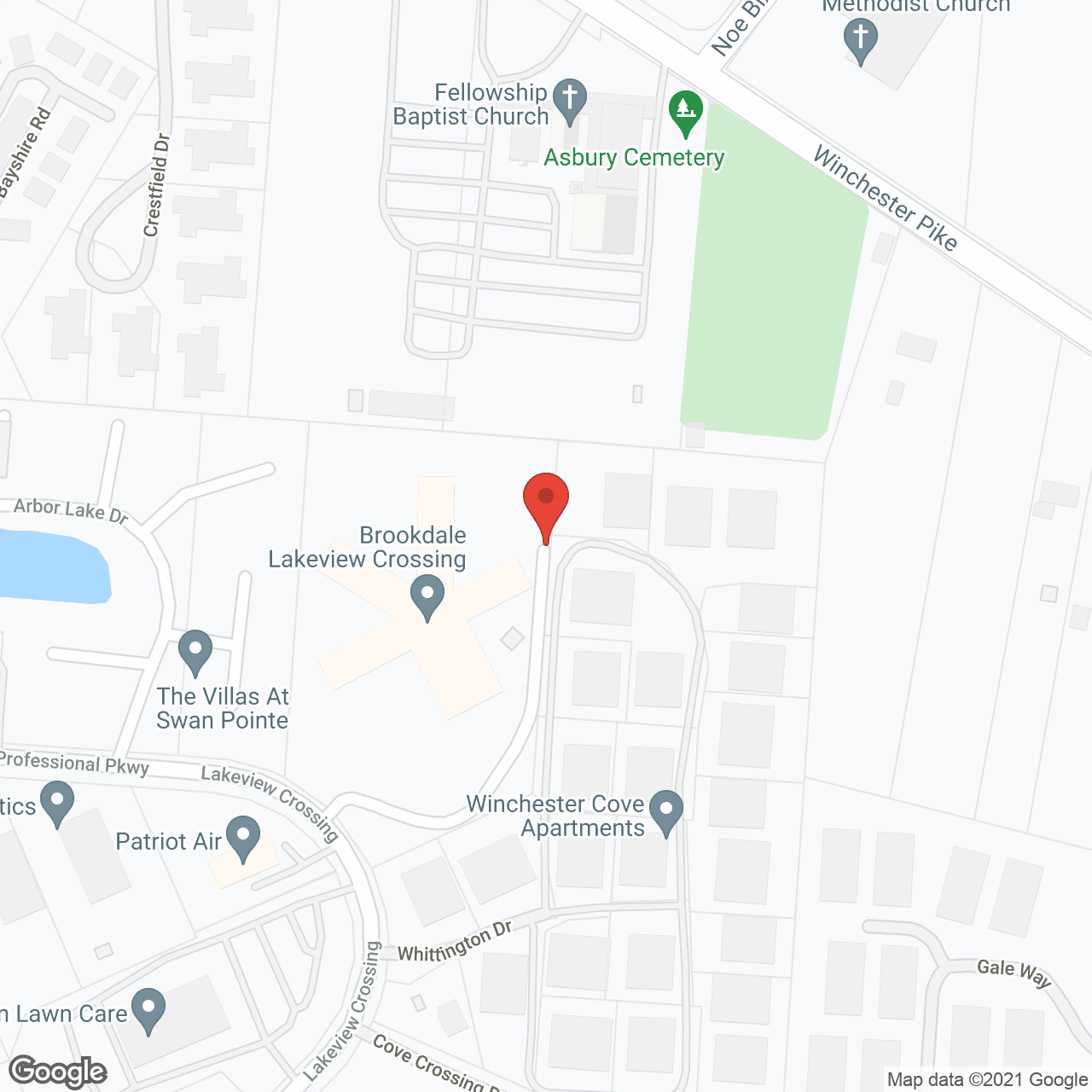 Map of the neighborhood around Brookdale Lakeview Crossing (Offering HealthPlus)