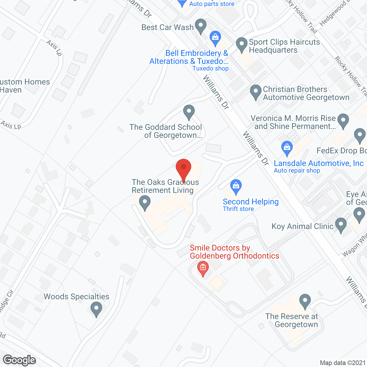 Map of the neighborhood around The Oaks