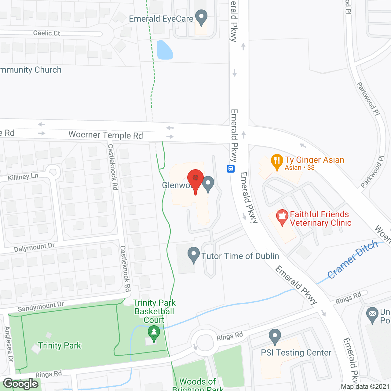 Map of the neighborhood around Dublin Glenn Memory Care