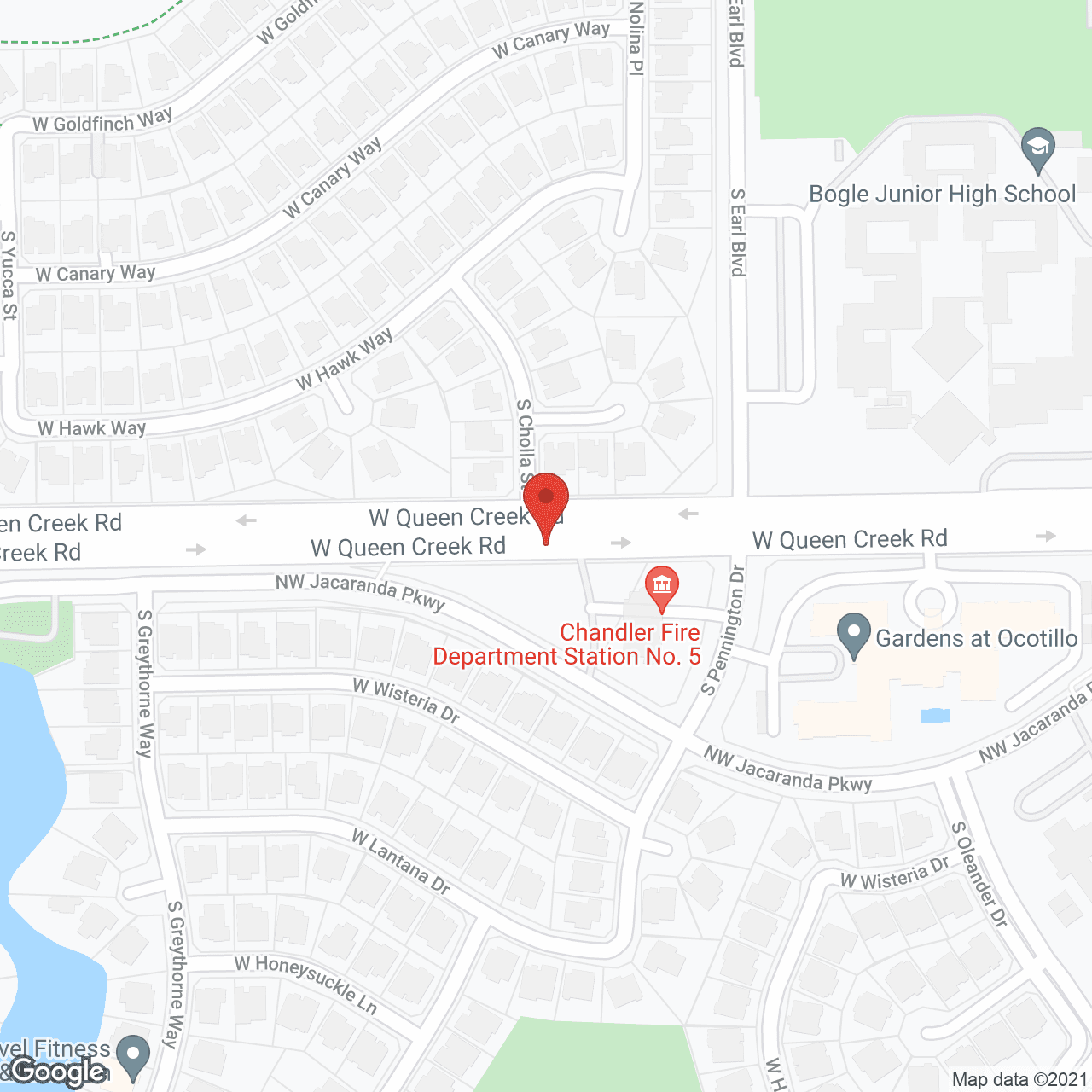 Map of the neighborhood around Gardens at Ocotillo Senior Living