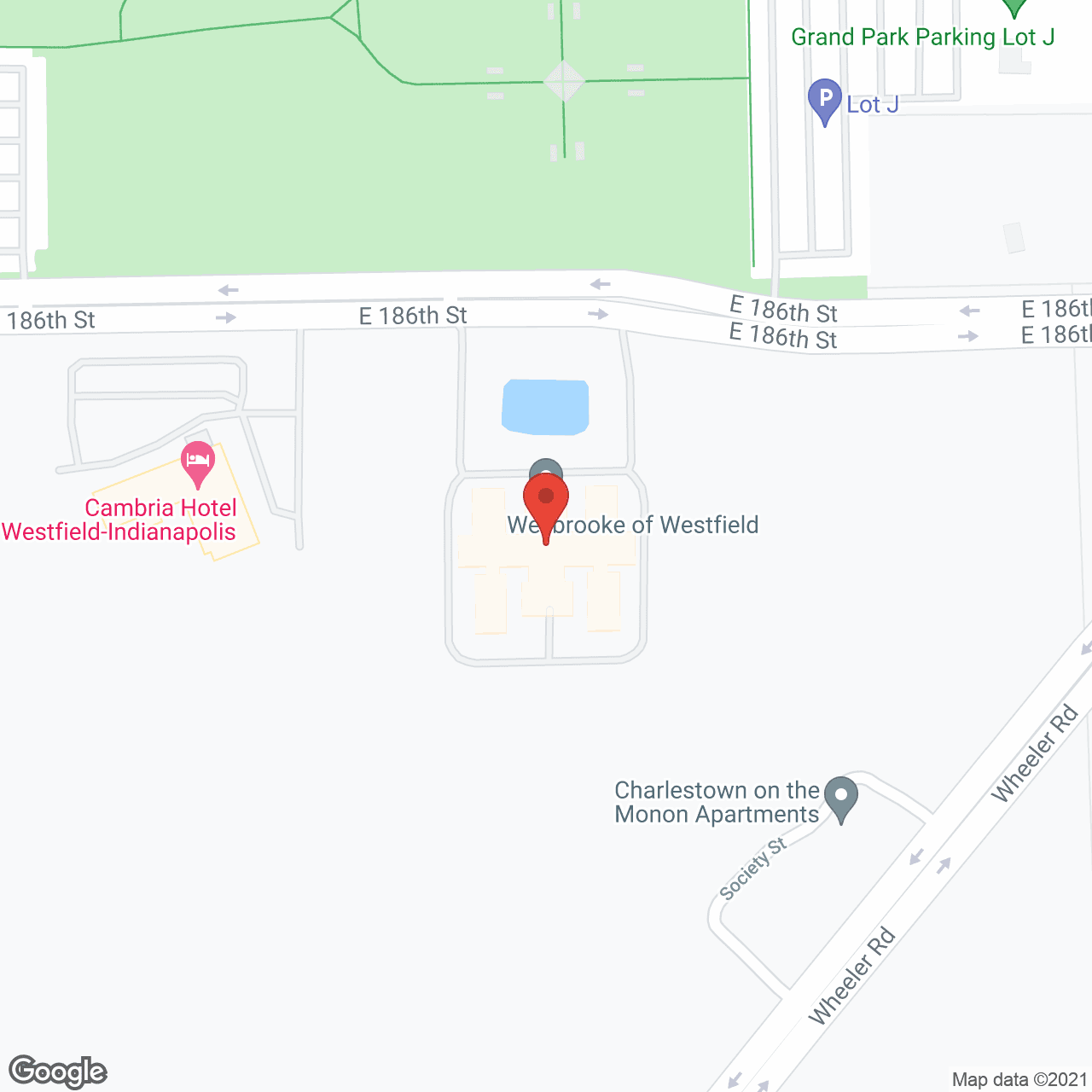 Map of the neighborhood around Wellbrooke of Westfield