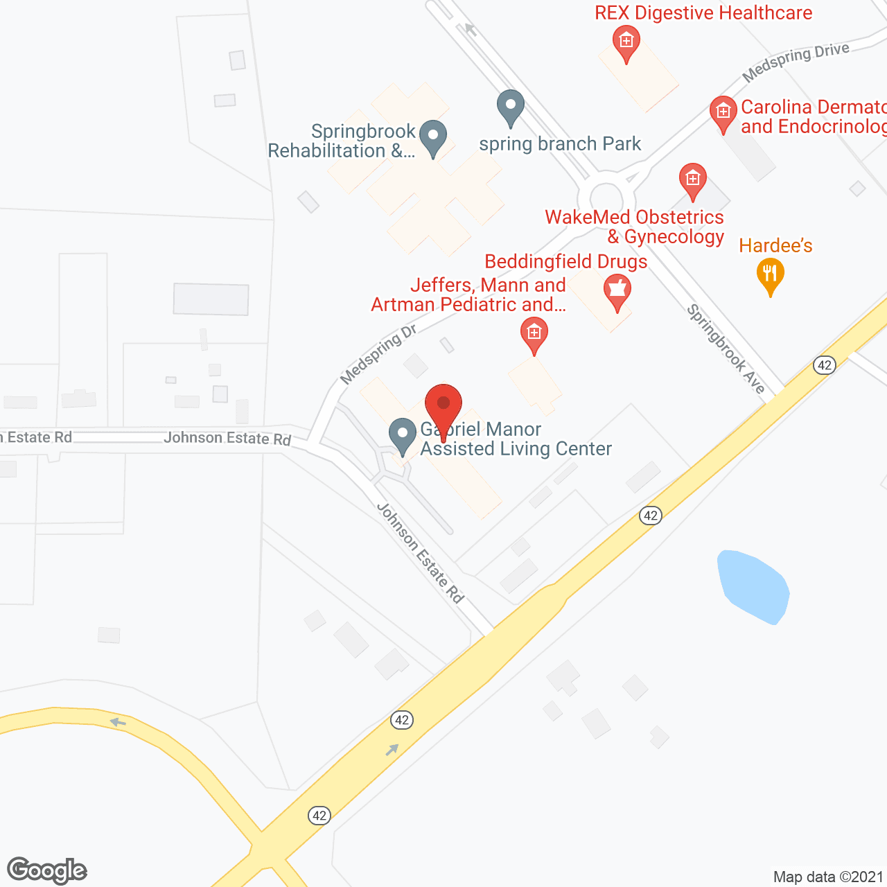 Map of the neighborhood around Gabriel Manor