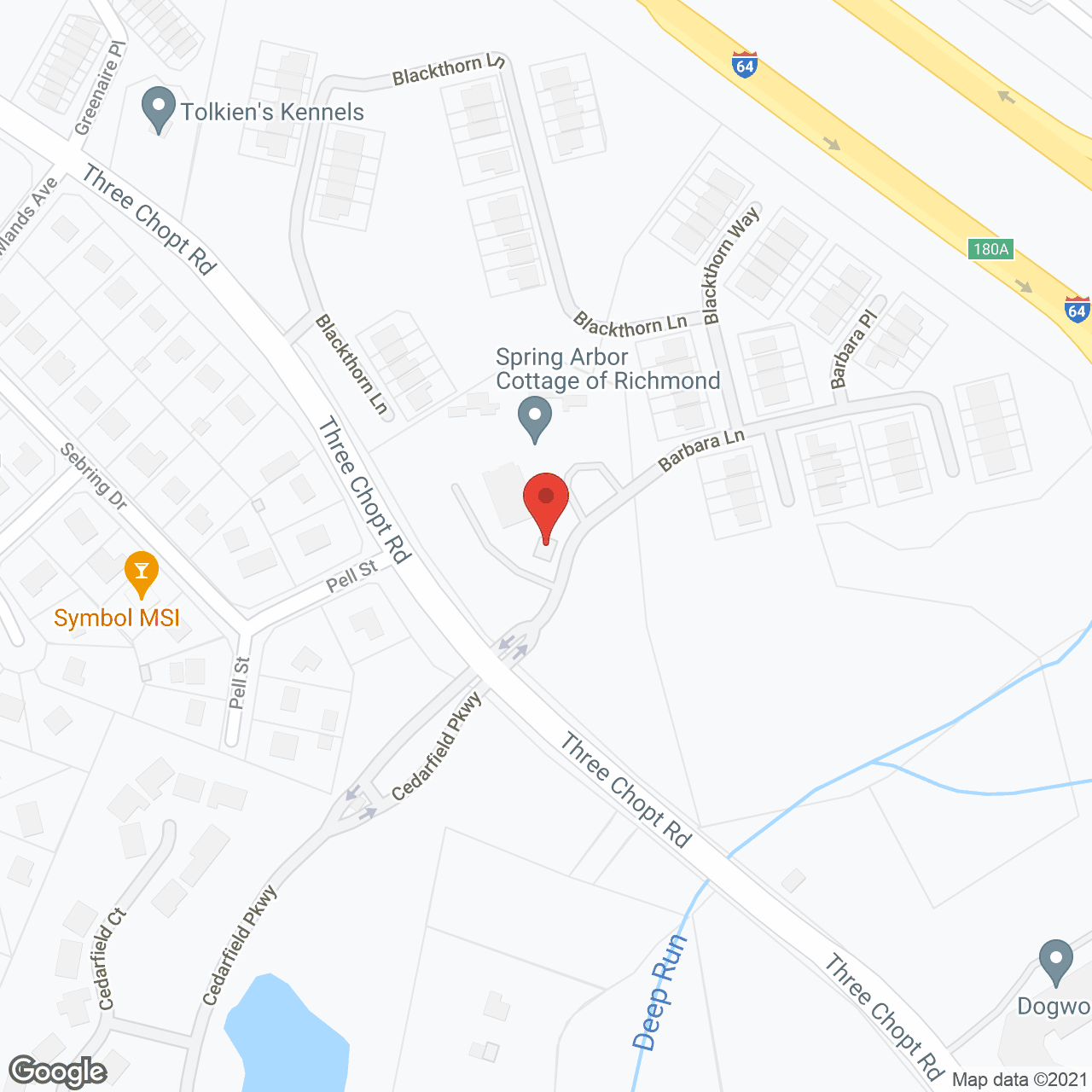 Map of the neighborhood around Spring Arbor Cottage of Richmond