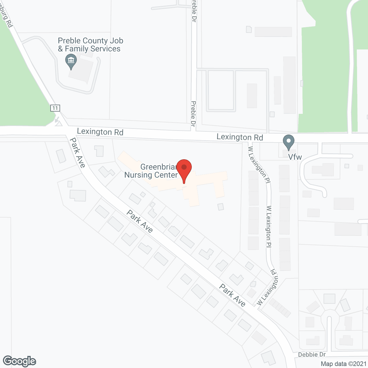 Map of the neighborhood around The Greenbriar Senior Living Campus