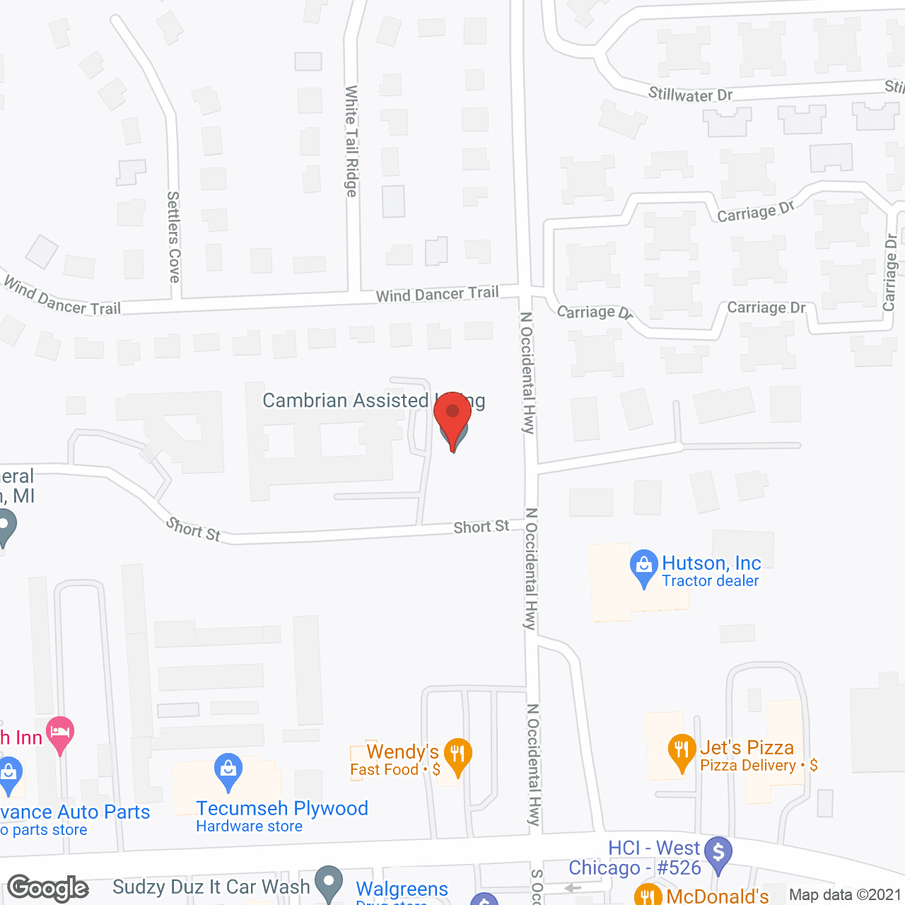 Map of the neighborhood around Cambrian Assisted Living and Memory Care Tecumseh