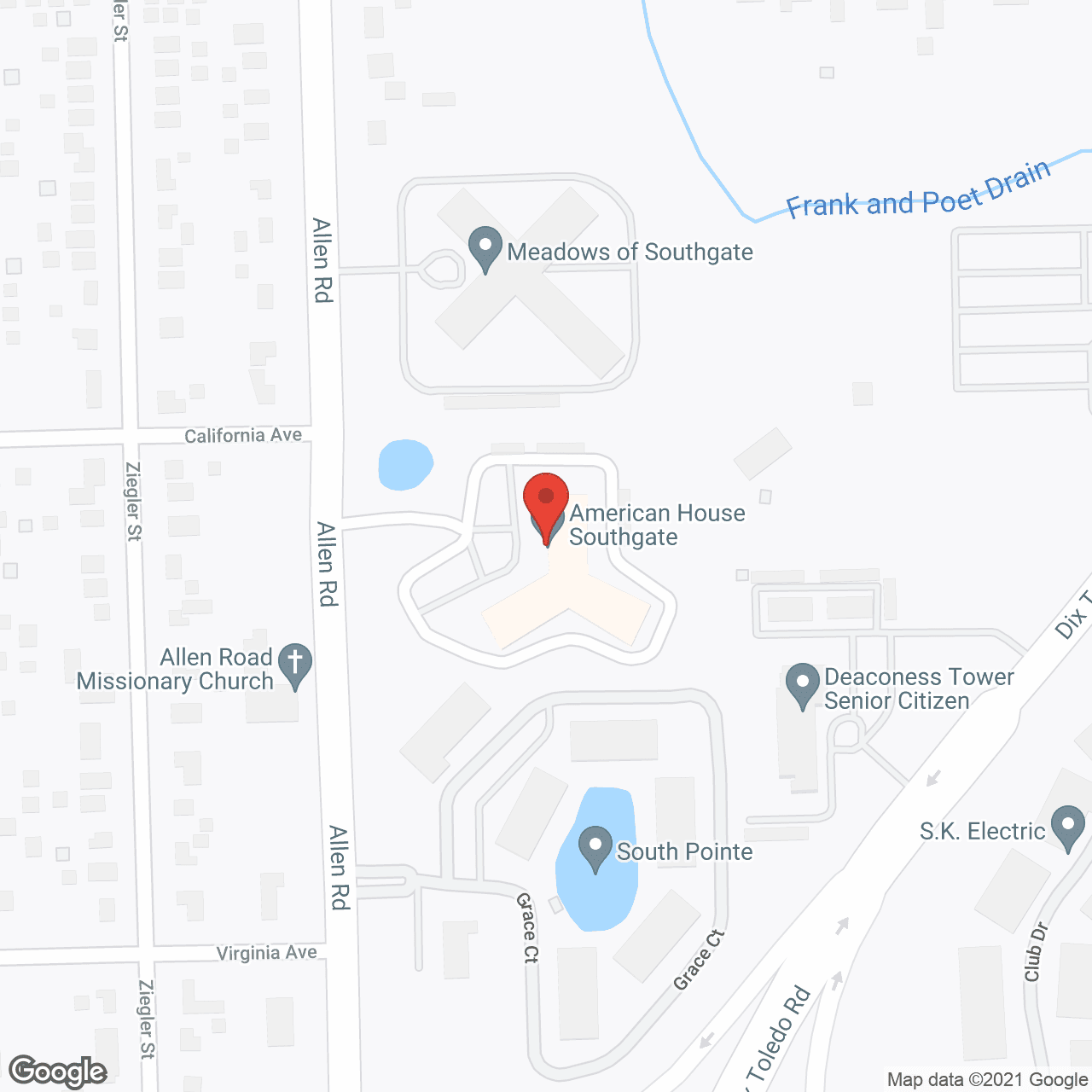 Map of the neighborhood around American House Southgate Senior Living