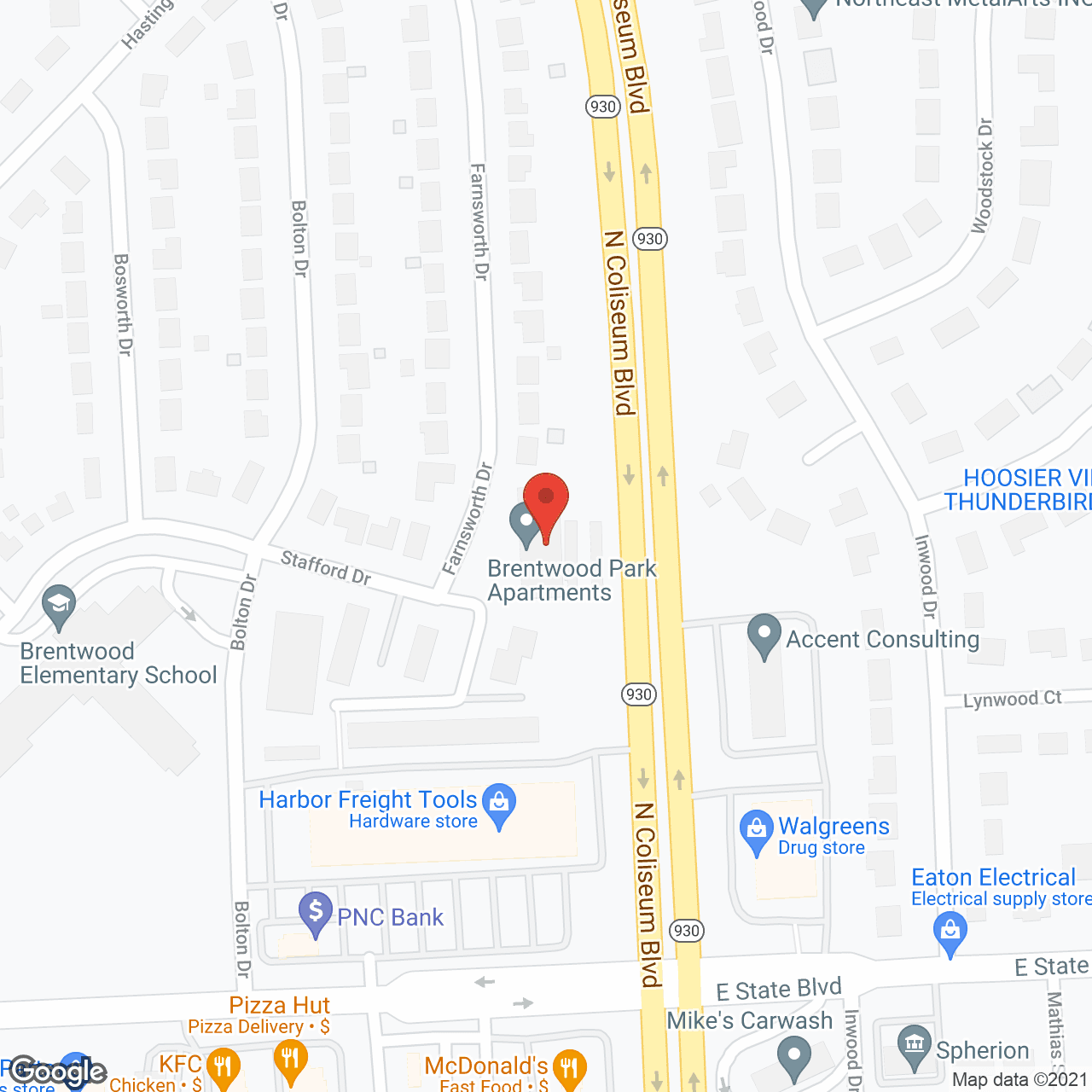 Map of the neighborhood around Brentwood Senior Apartments