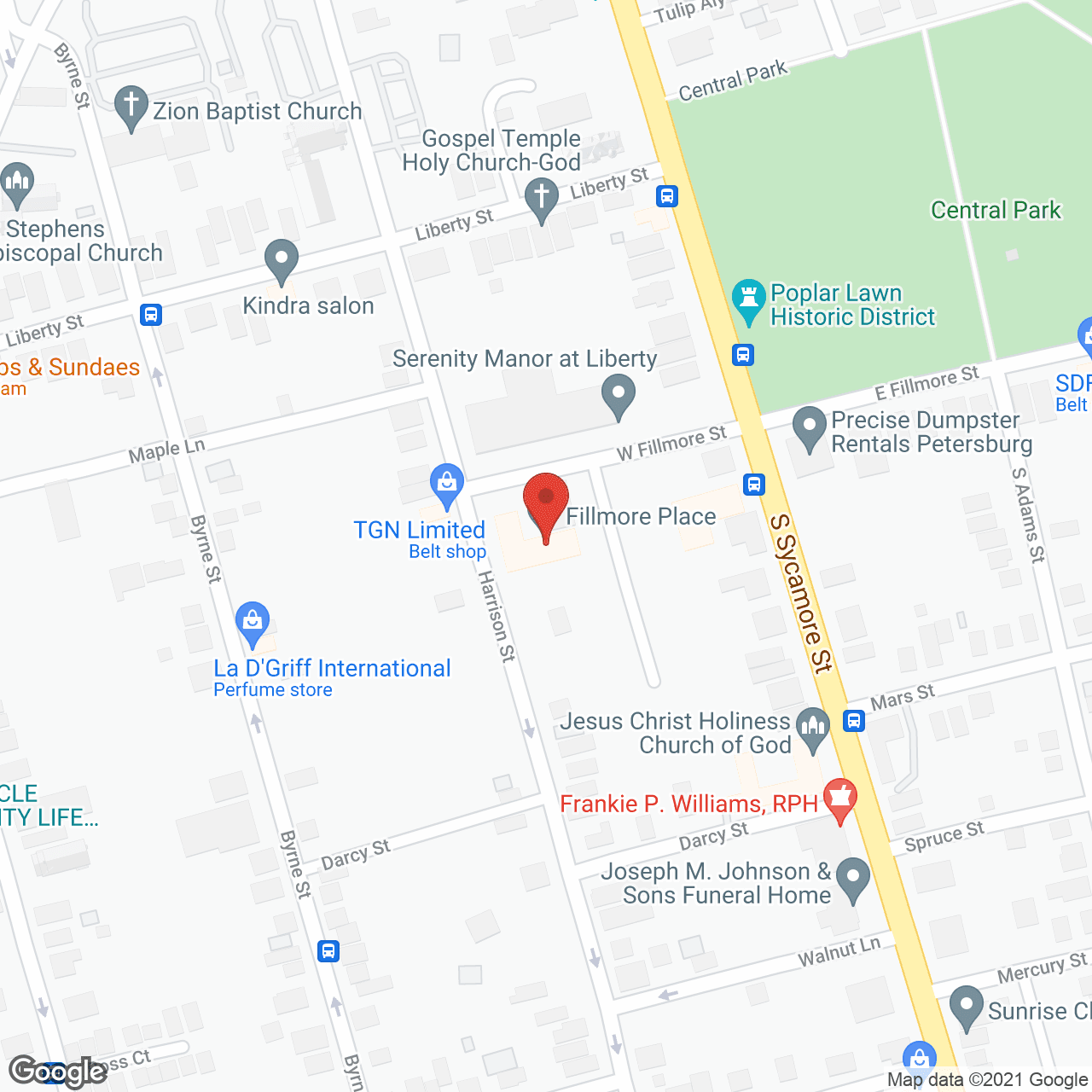 Map of the neighborhood around Fillmore Place
