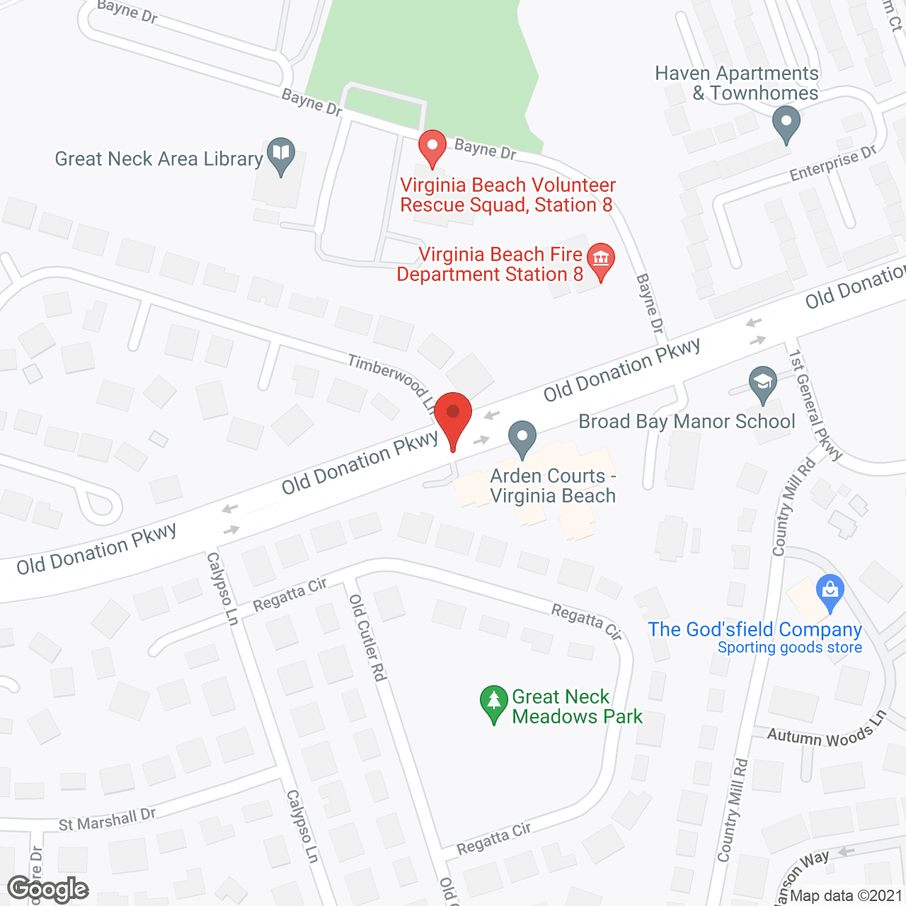 Map of the neighborhood around Arden Courts of VA Beach