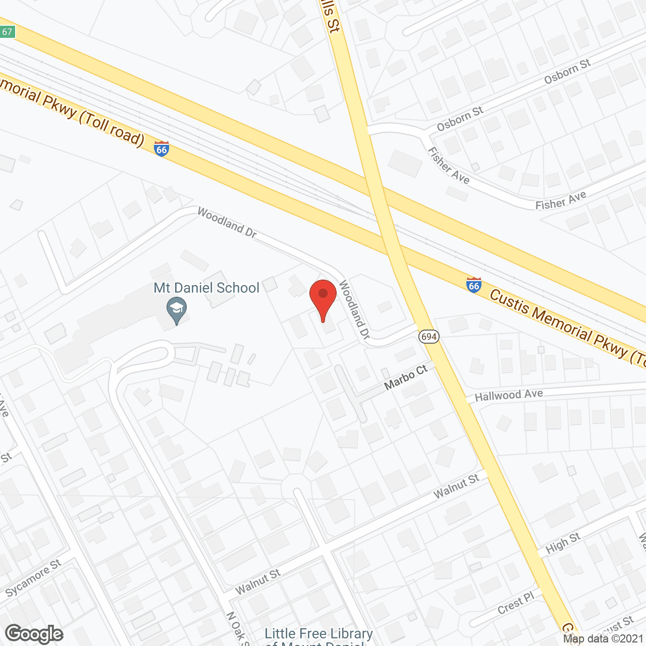 Map of the neighborhood around Avalon House on Woodland Drive