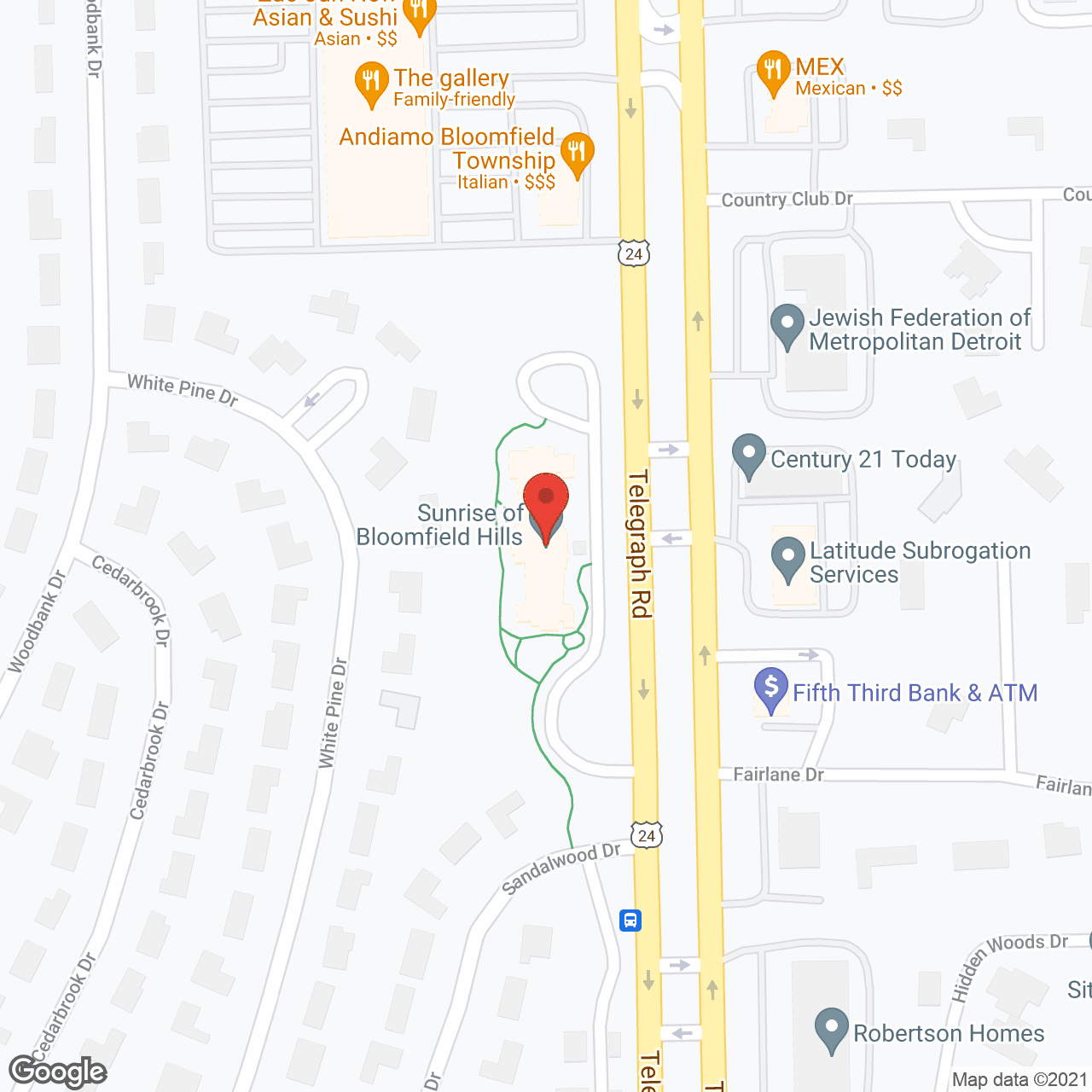 Map of the neighborhood around Sunrise of Bloomfield Hills