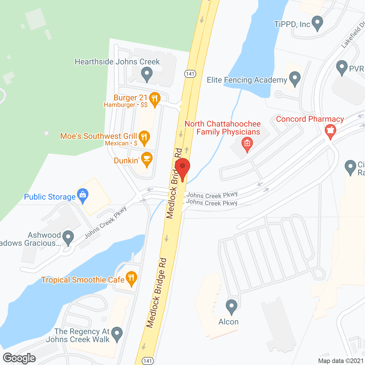 Map of the neighborhood around Sunrise of Johns Creek