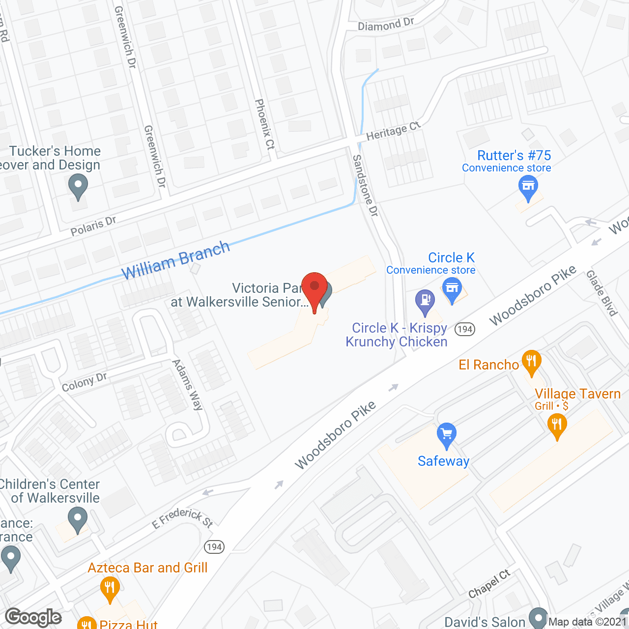 Map of the neighborhood around Victoria Park at Walkersville