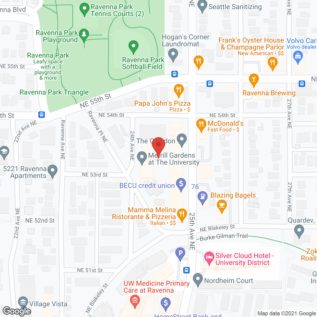 Map of the neighborhood around Merrill Gardens at The University