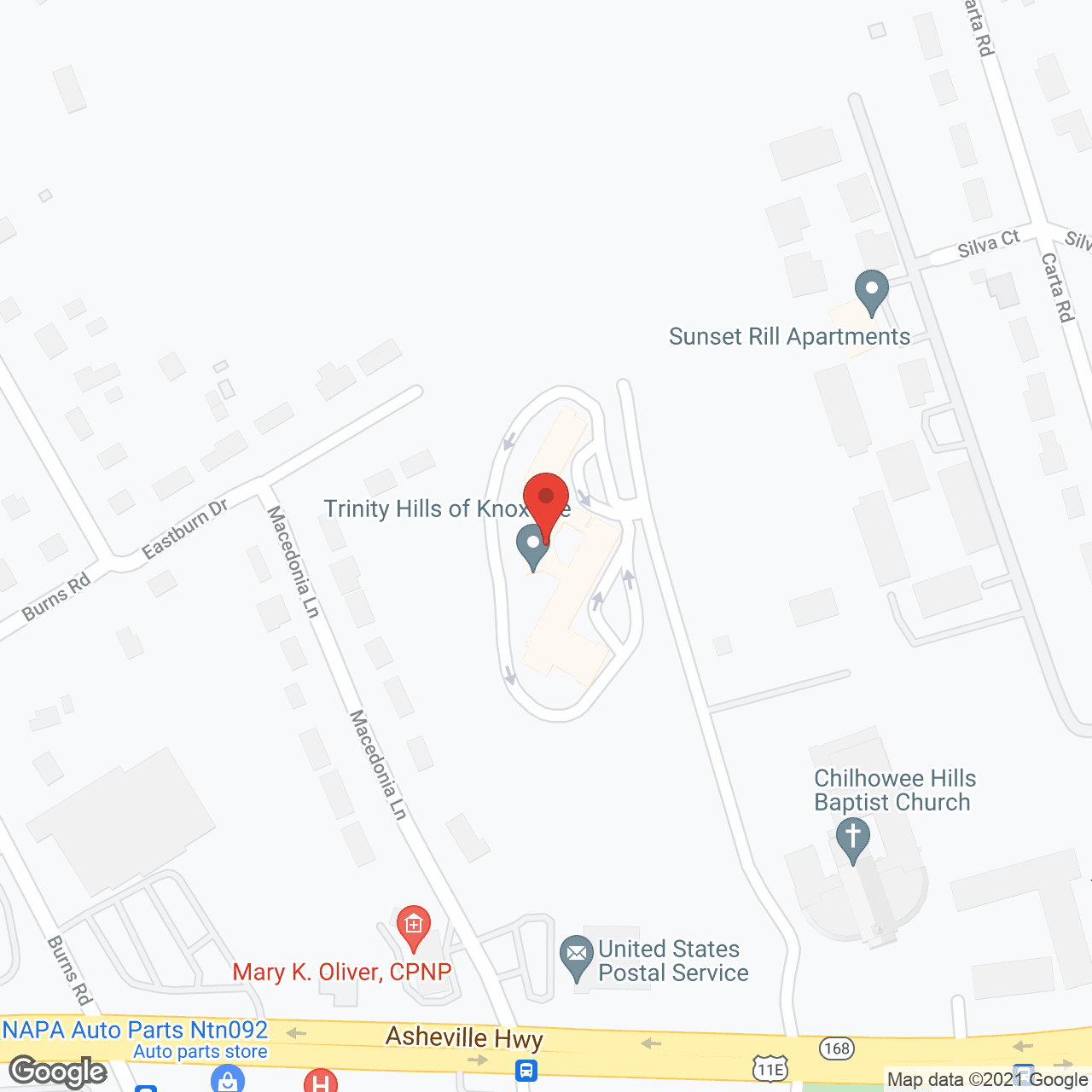 Map of the neighborhood around Trinity Hills of Knoxville