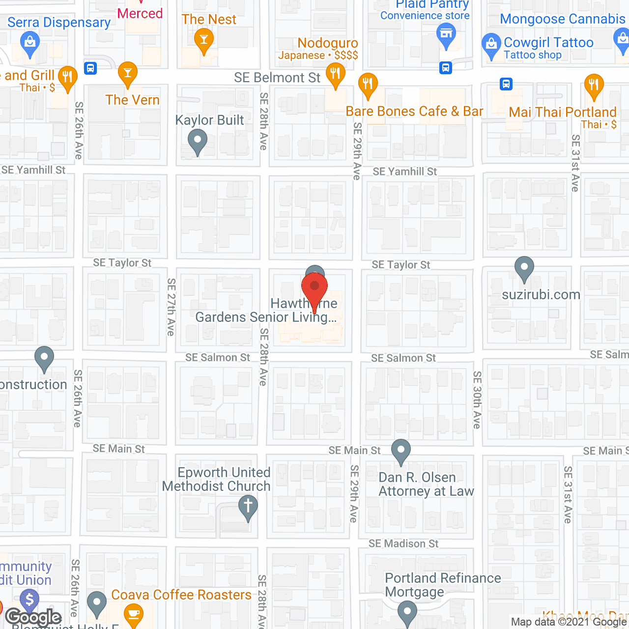 Map of the neighborhood around Hawthorne Gardens Senior Living