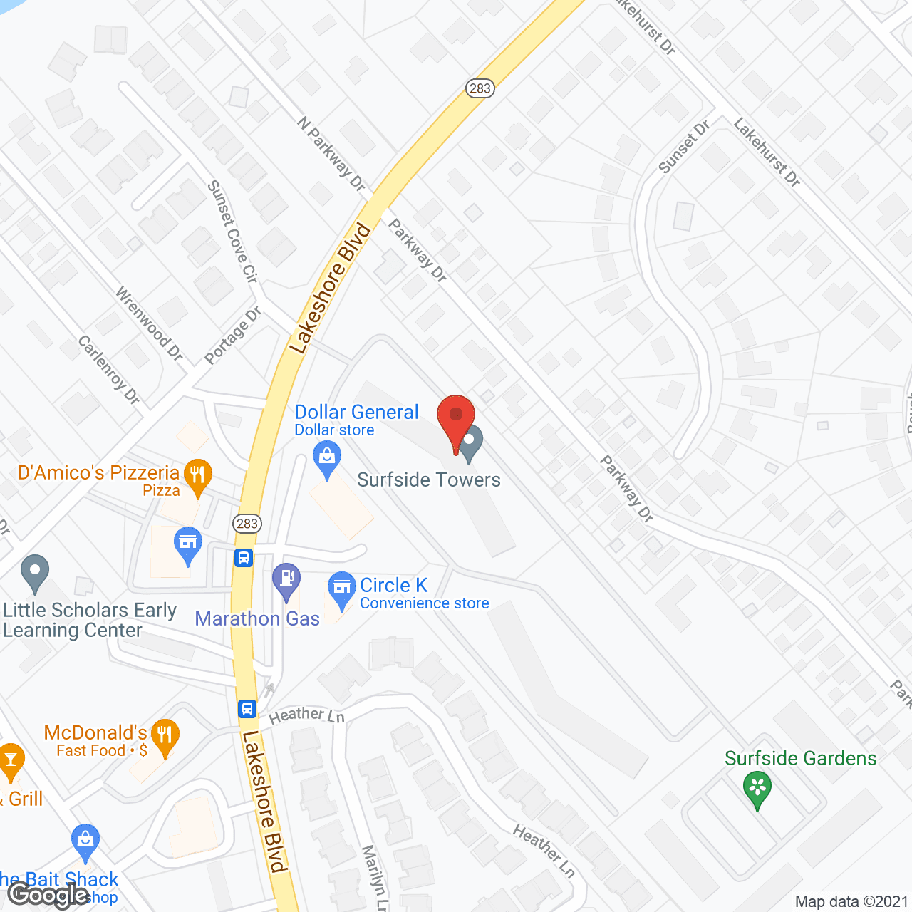 Map of the neighborhood around Surfside Towers