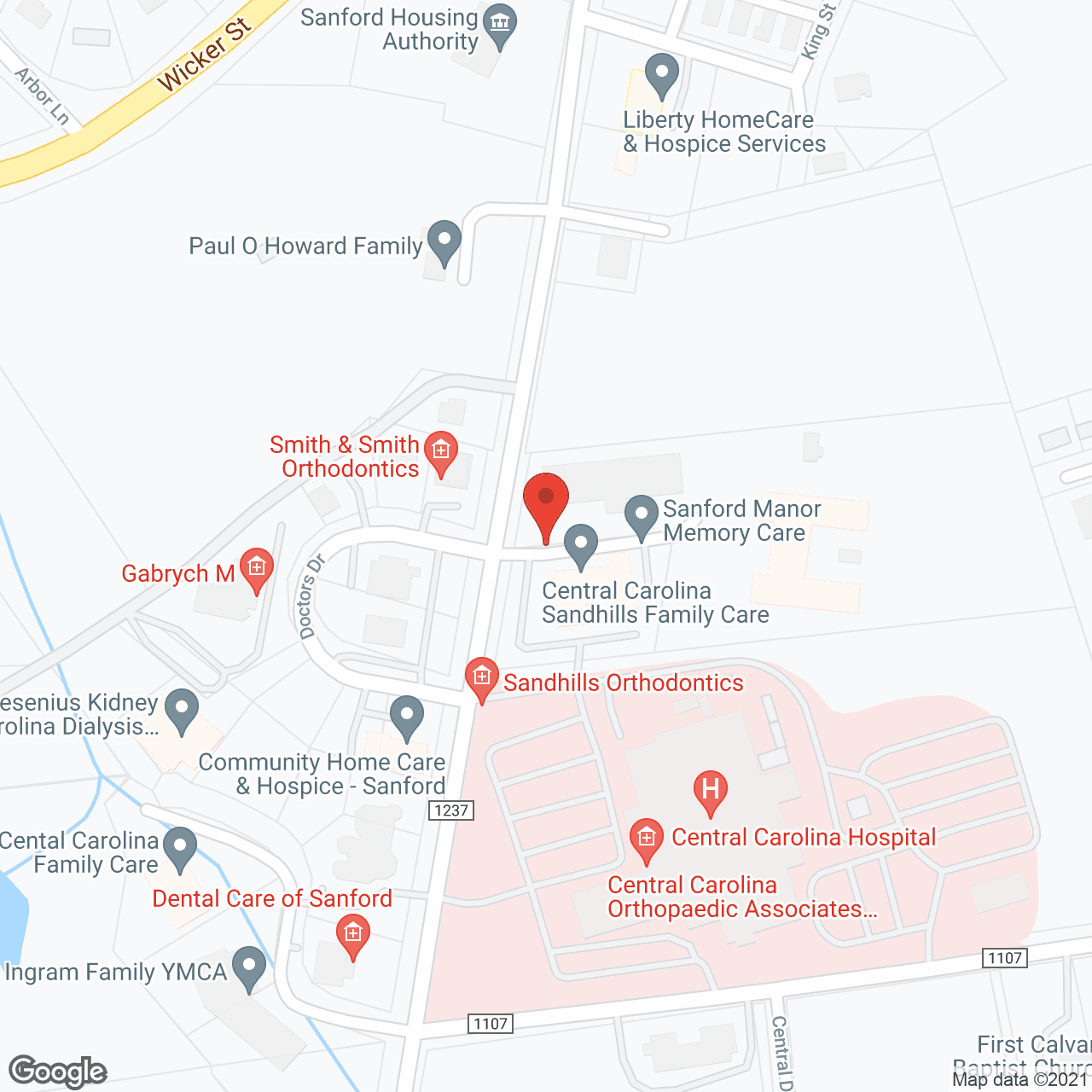 Map of the neighborhood around Sanford Senior Living and Manor