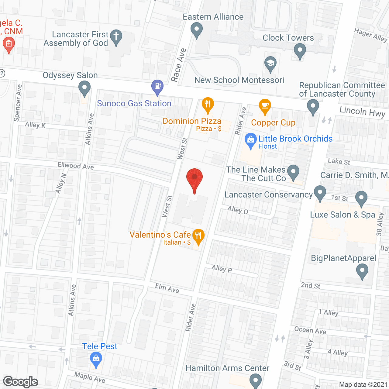 Map of the neighborhood around Elderwood Senior Living at Lancaster