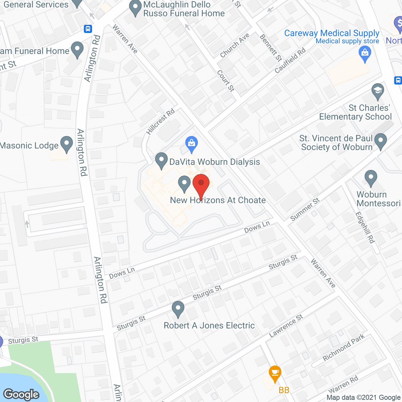 Map of the neighborhood around Hearthstone Alzheimer's Care - Woburn