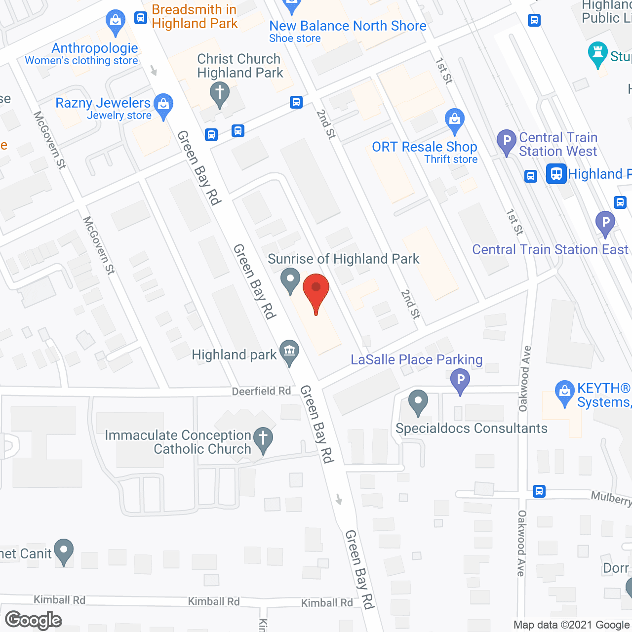 Map of the neighborhood around Sunrise of Highland Park