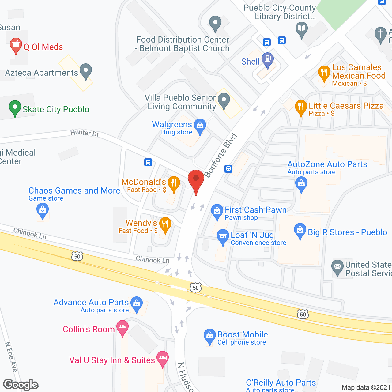 Map of the neighborhood around Villa Pueblo Senior Living Community