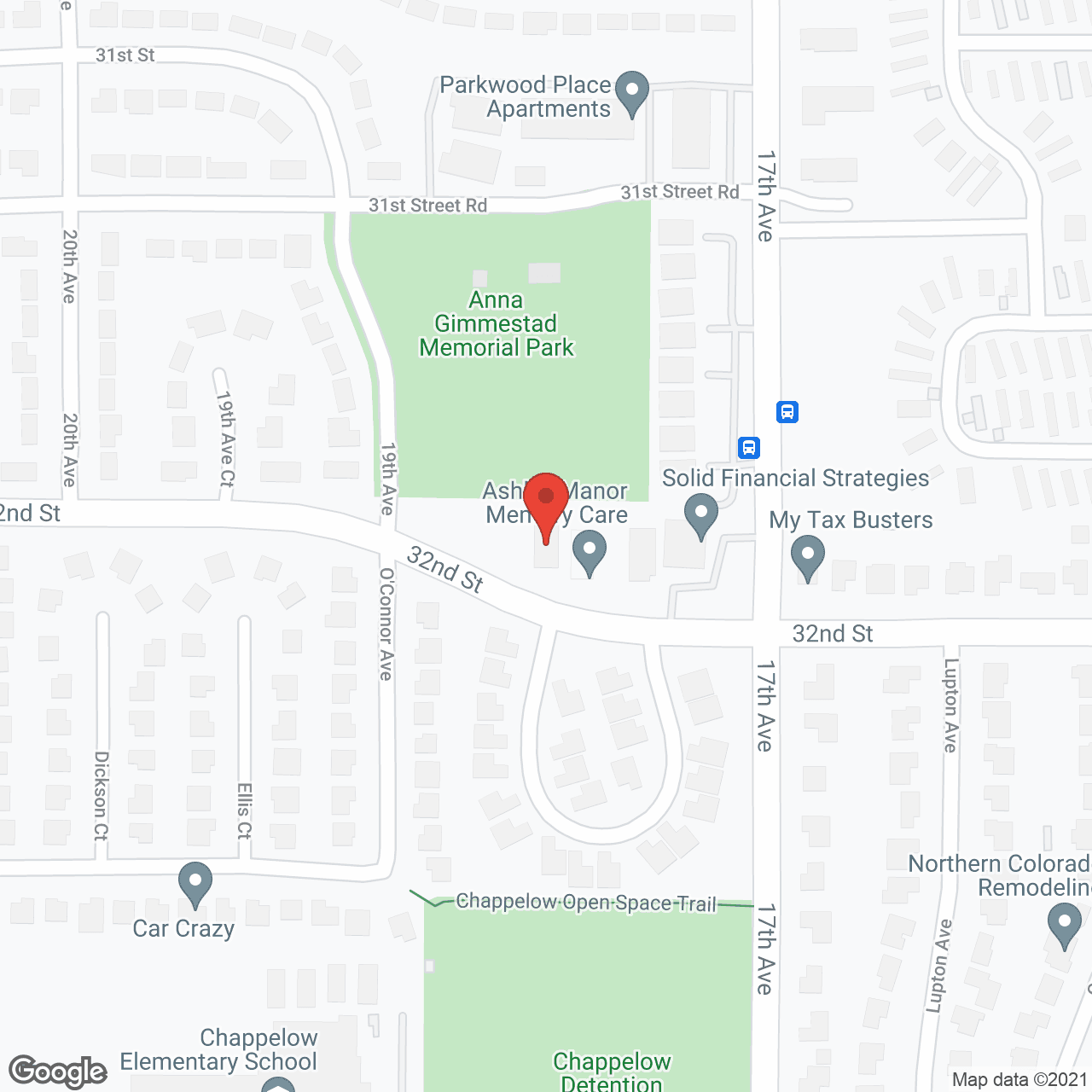 Map of the neighborhood around Ashley Manor - Evans