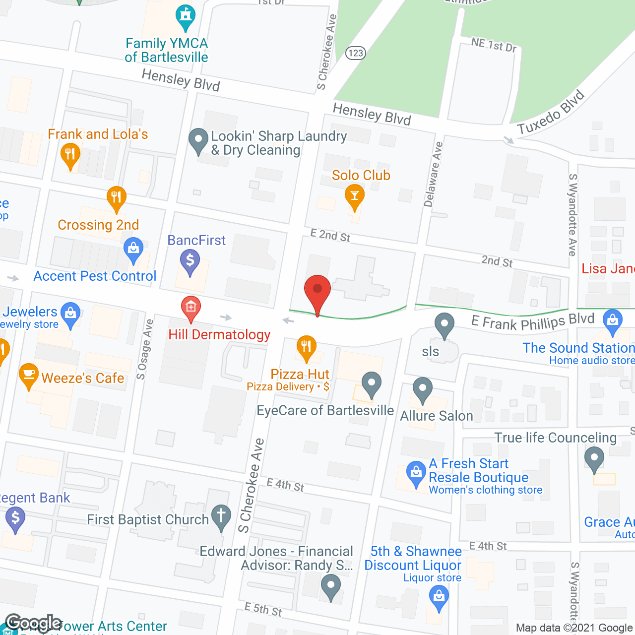 Map of the neighborhood around Jane Phillips Geriatrics Ctr