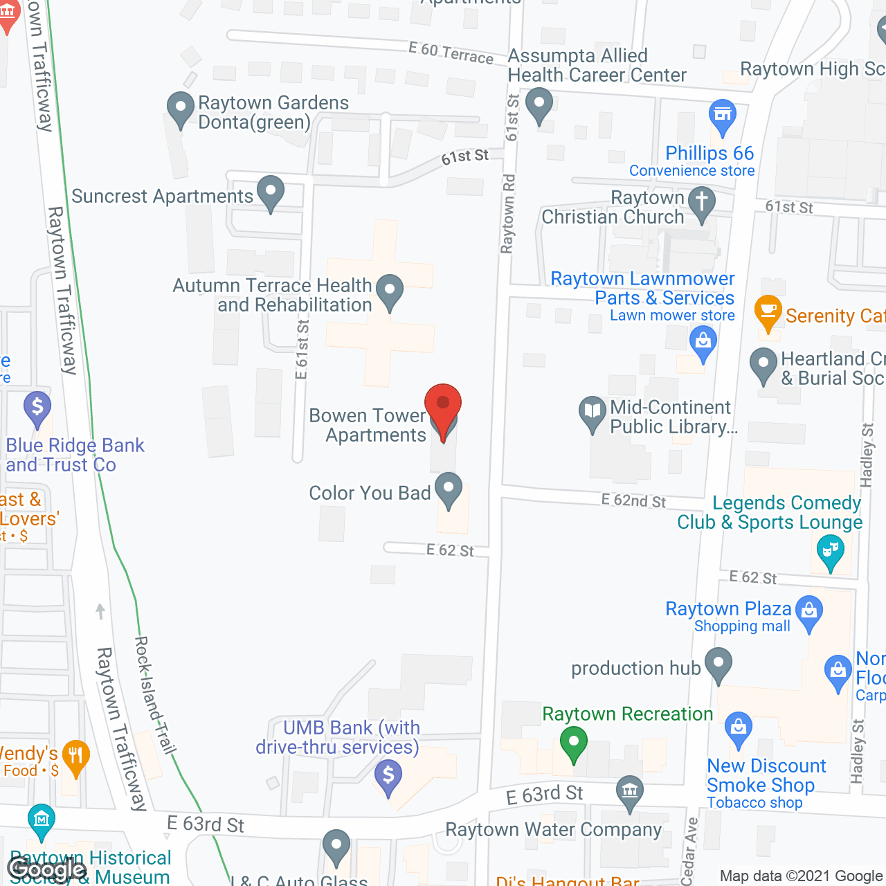 Map of the neighborhood around Bowen Tower Senior Independent Living Apts.