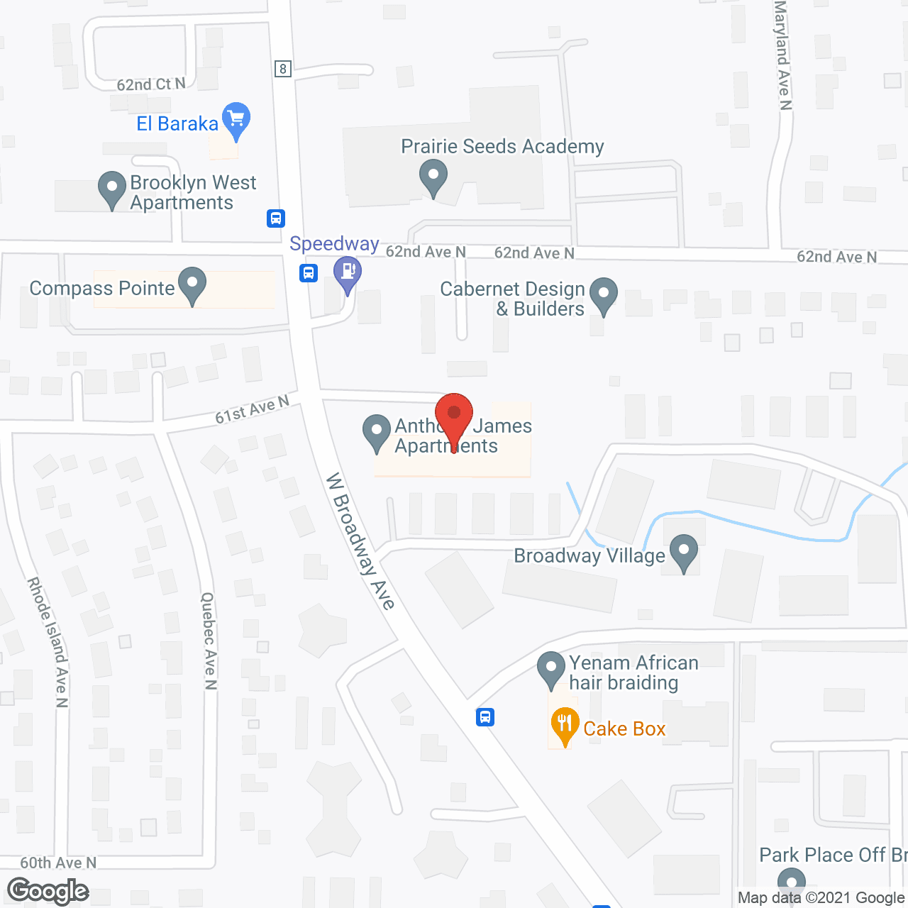 Map of the neighborhood around The Anthony James
